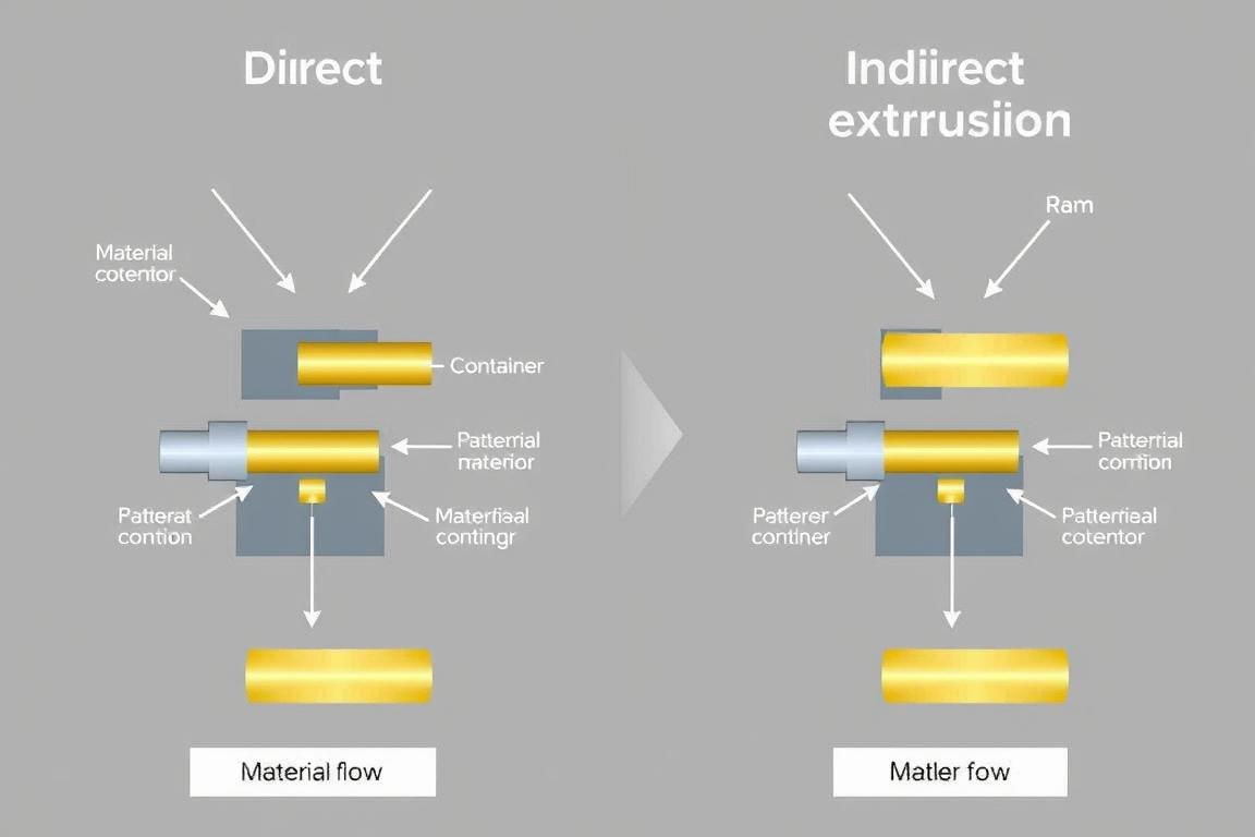 Diagram comparing direct and indirect brass extrusion methods