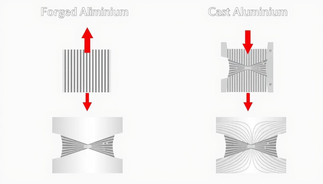 Diagram showing aligned grain structure in forged aluminum Diagram showing aligned grain structure in forged aluminum