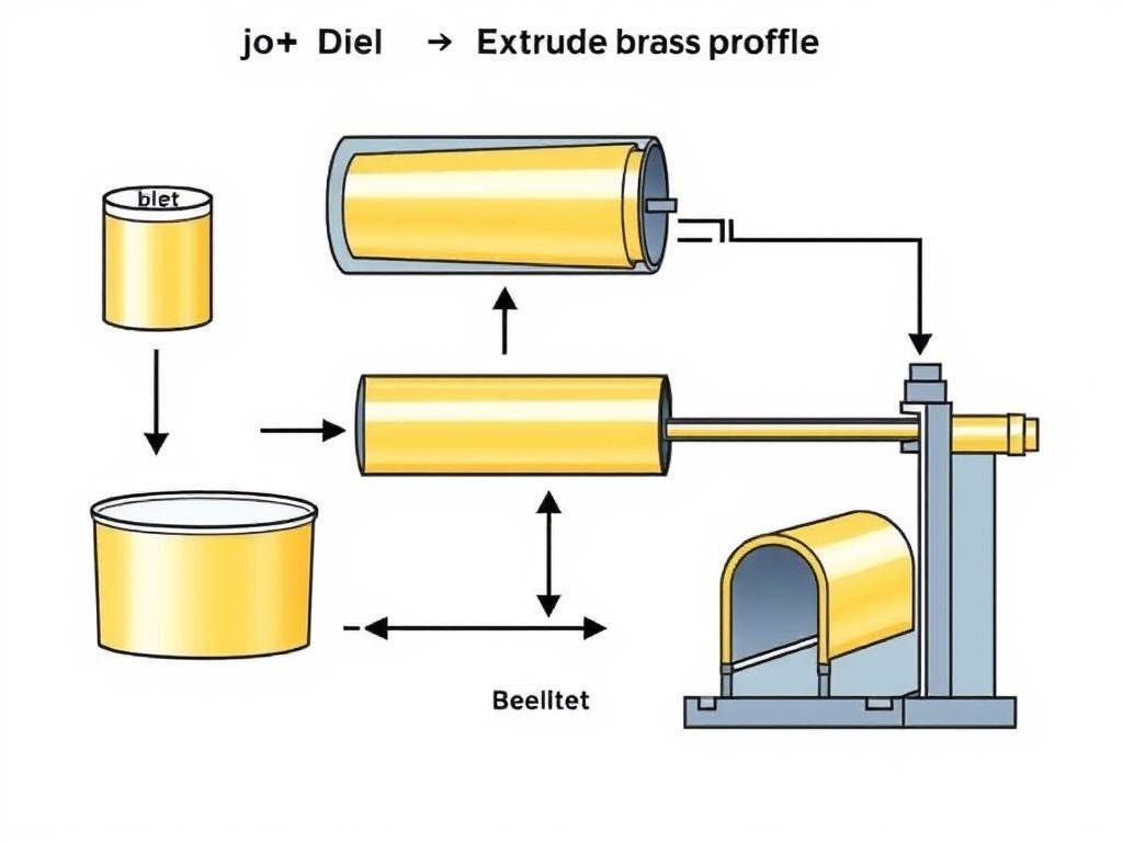 Diagram showing the brass extrusion process with labeled components