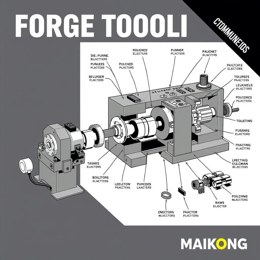 Diagram showing the components of a forge tooling system with MAIKONG branding Diagram showing the components of a forge tooling system with MAIKONG branding