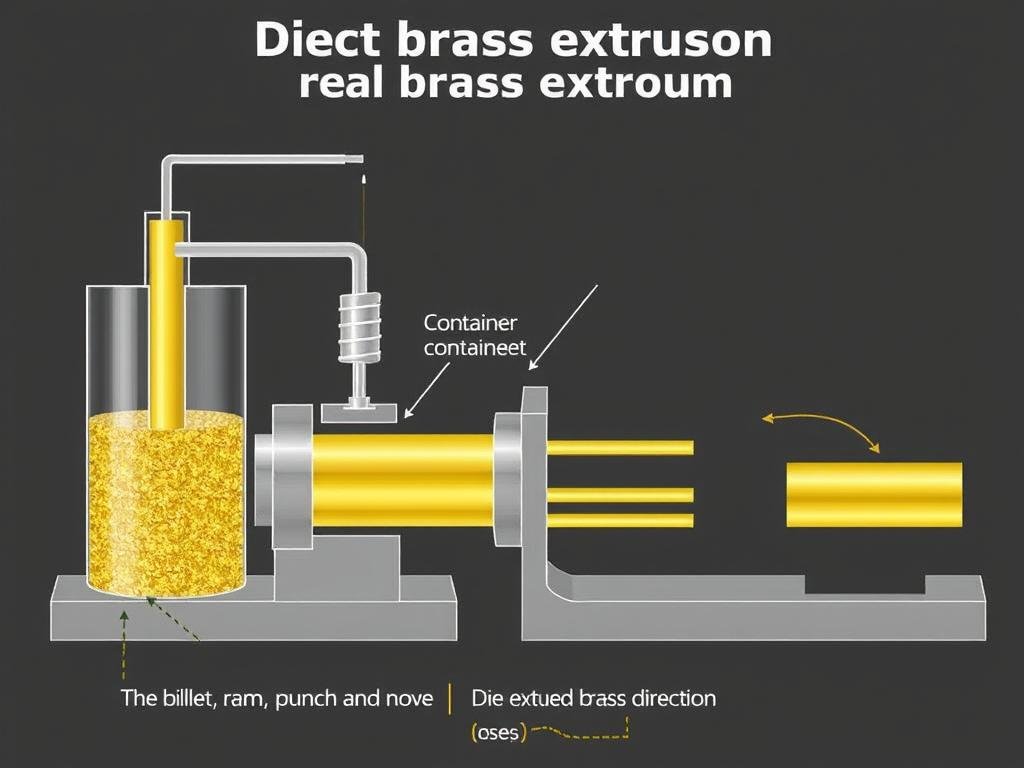 Direct brass extrusion process diagram showing the material flow direction
