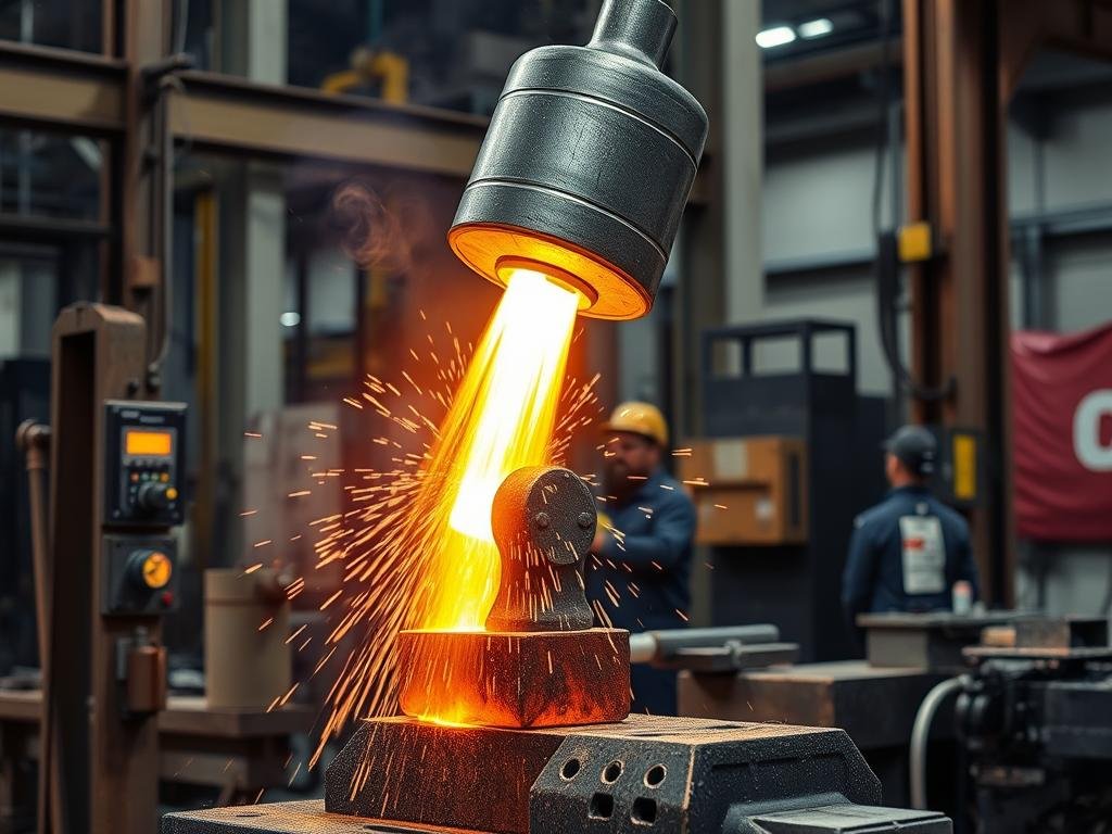 Drop hammer forging equipment in operation