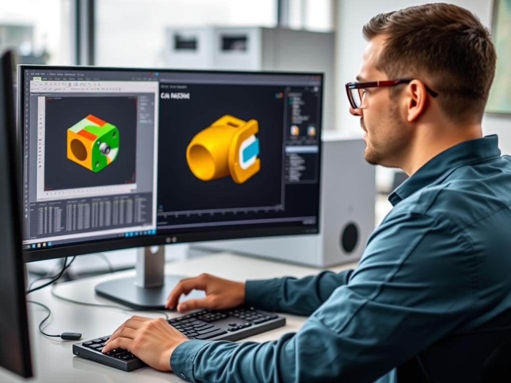Engineer using advanced CAD/CAM software to program billet machining operation Engineer using advanced CAD/CAM software to program billet machining operation