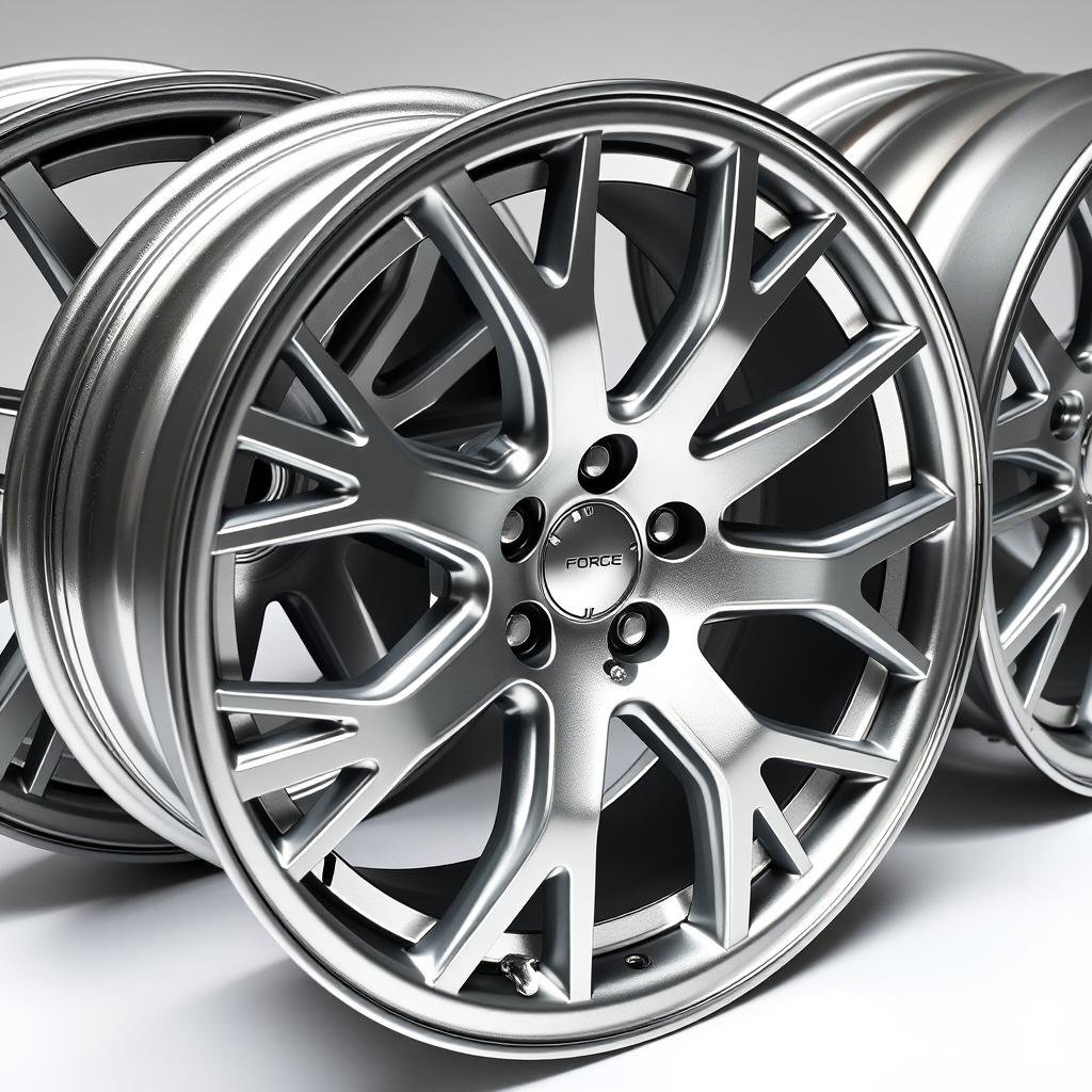 Forged aluminum automotive wheels showing lightweight design and strength Forged aluminum automotive wheels showing lightweight design and strength