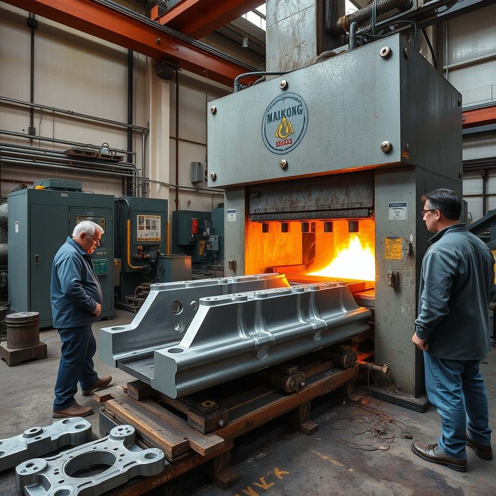 Forging workshop with aluminum components in production Forging workshop with aluminum components in production