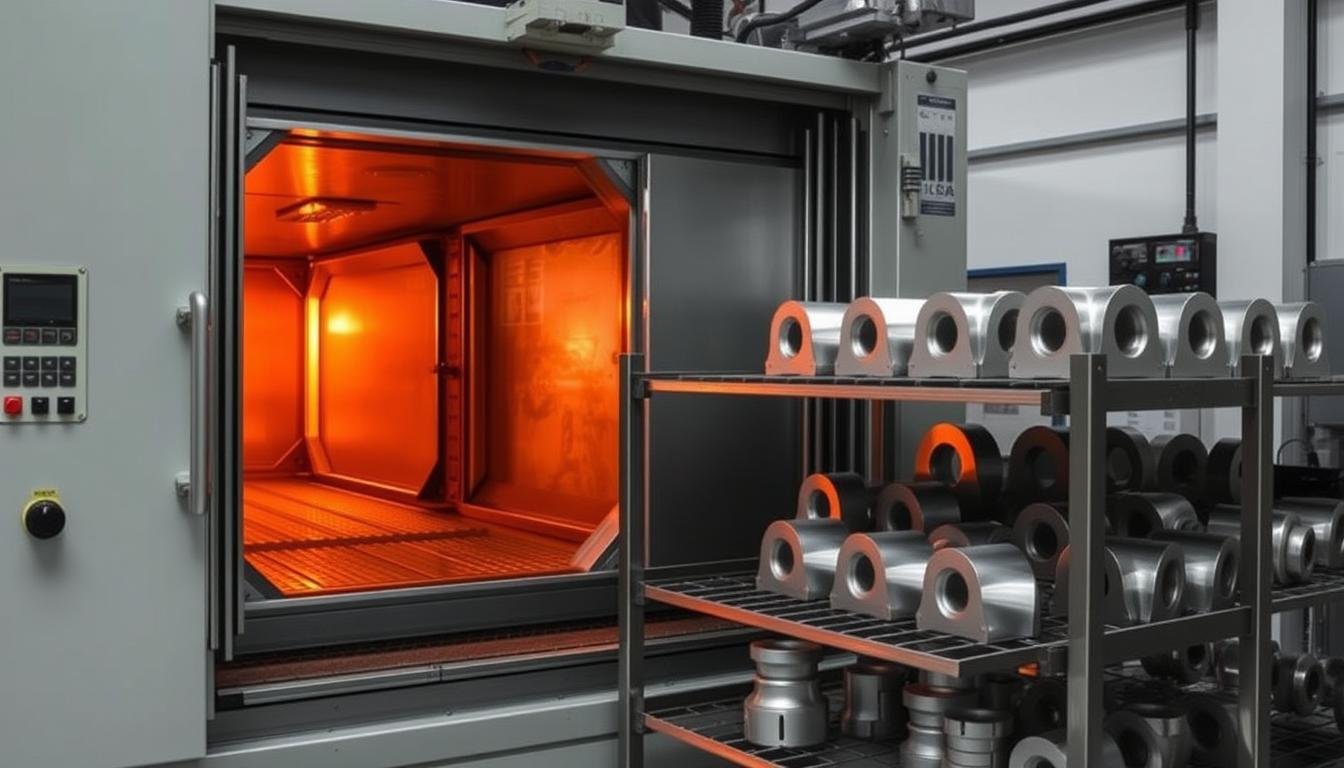 Heat treatment of forged aluminum components in industrial furnace