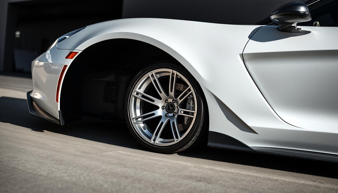 High-performance sports car with aluminium forged wheels