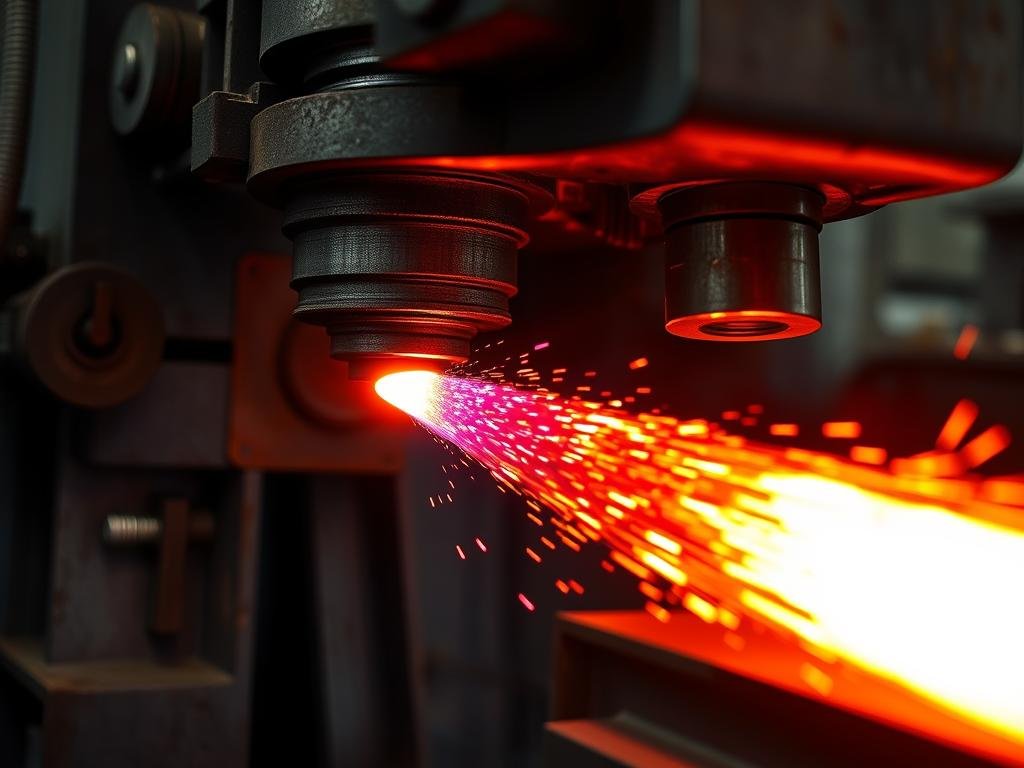 Hot forging process showing aluminum being shaped under pressure