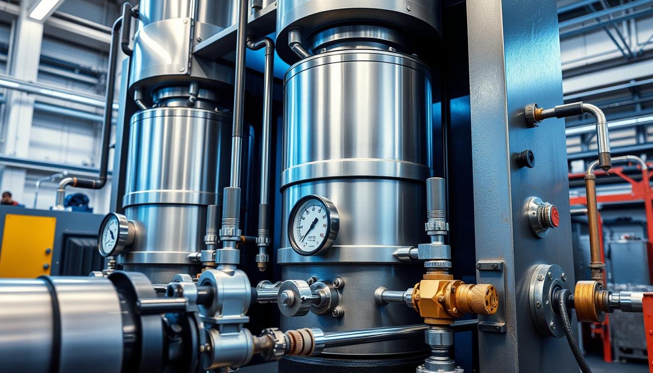 Hydraulic system of a modern forging press showing cylinders and control mechanisms