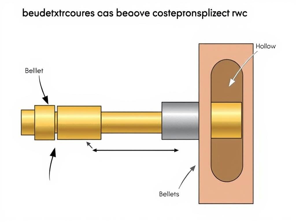 Indirect brass extrusion process showing opposing material and die movement
