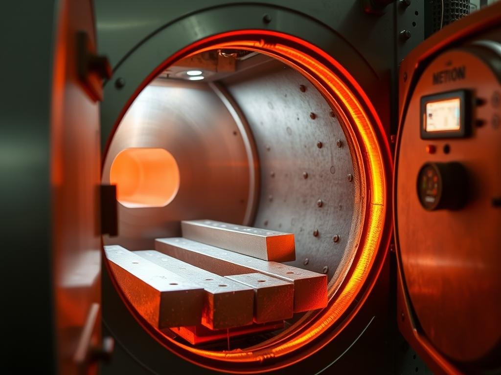 Industrial furnace heating aluminum billets to precise forging temperature