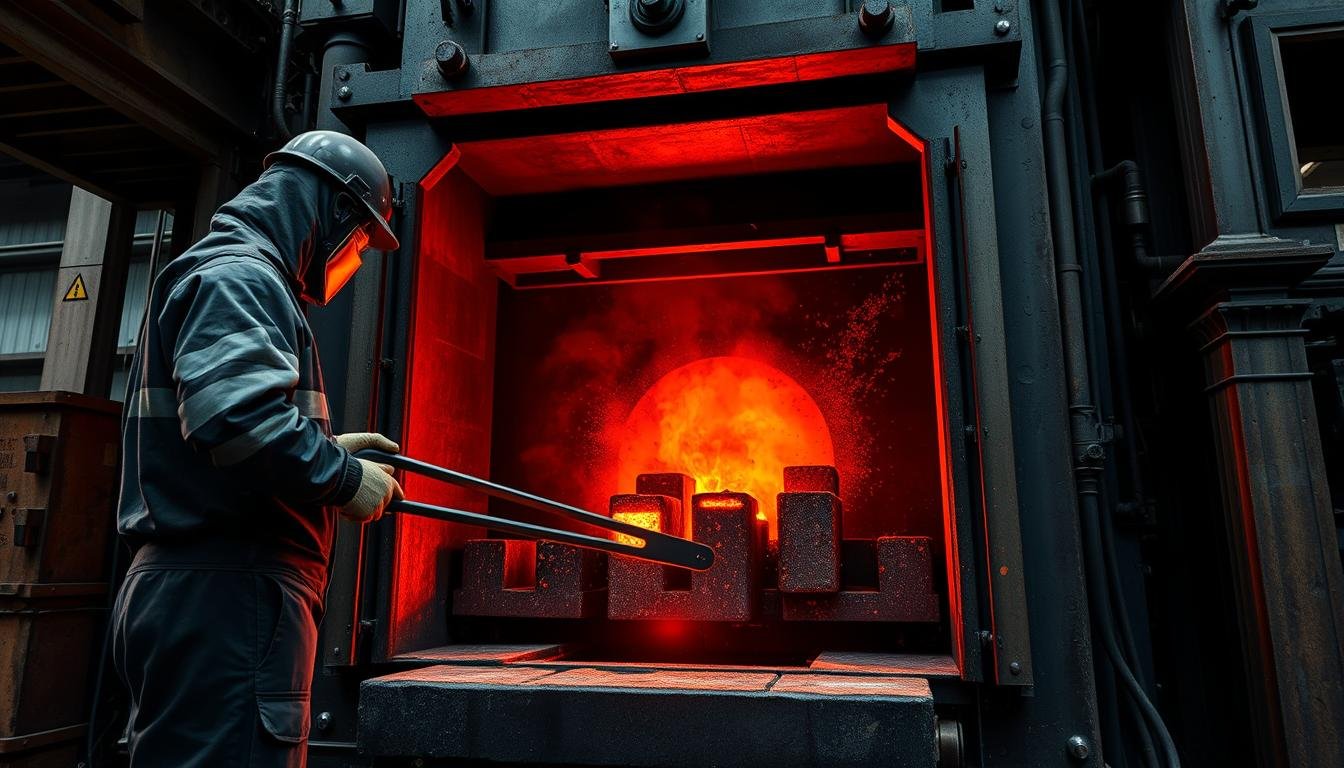 Industrial furnace heating metal billets to forging temperature