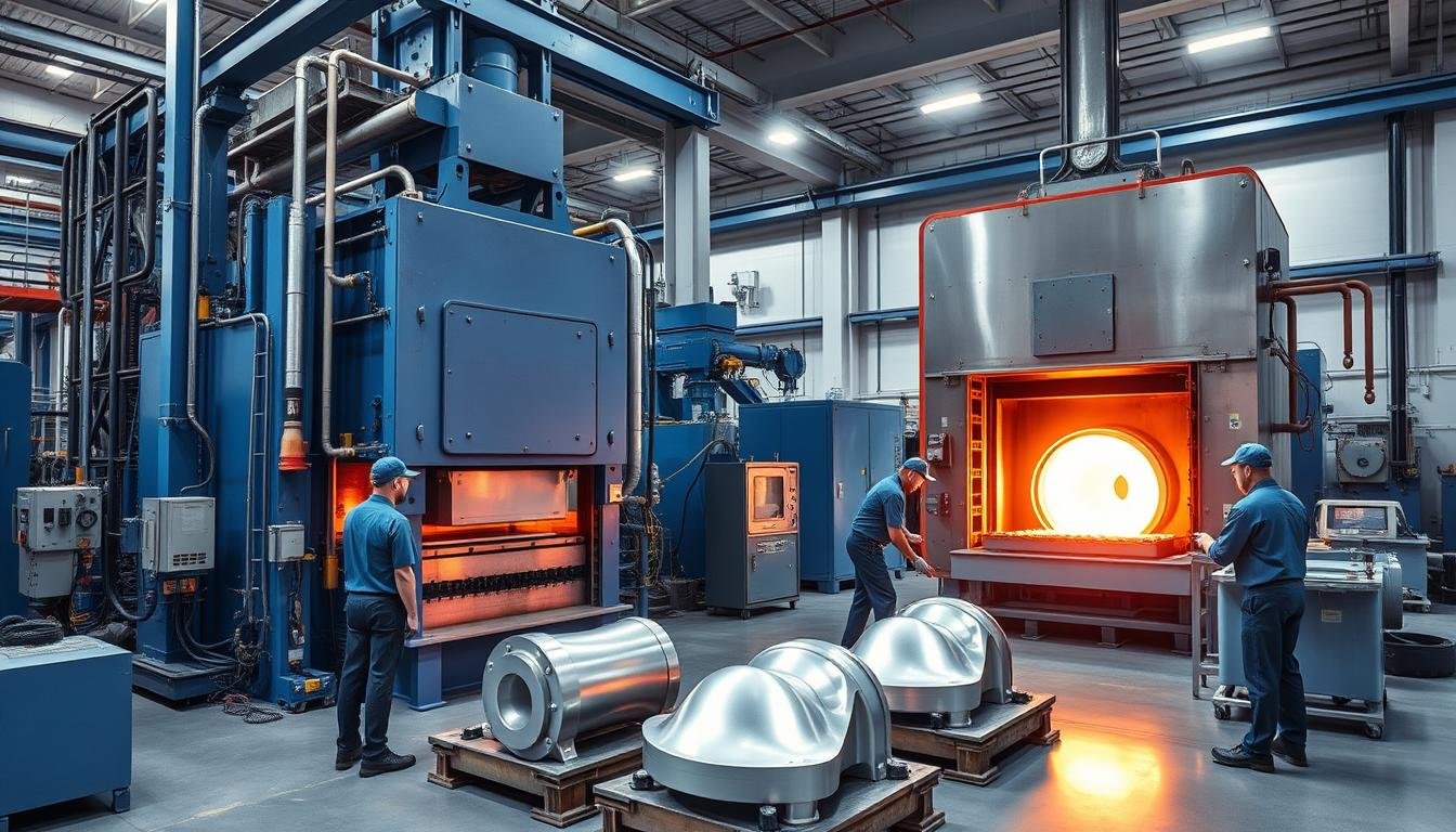 MAIKONG aluminum forging facility with hydraulic presses and heat treatment equipment