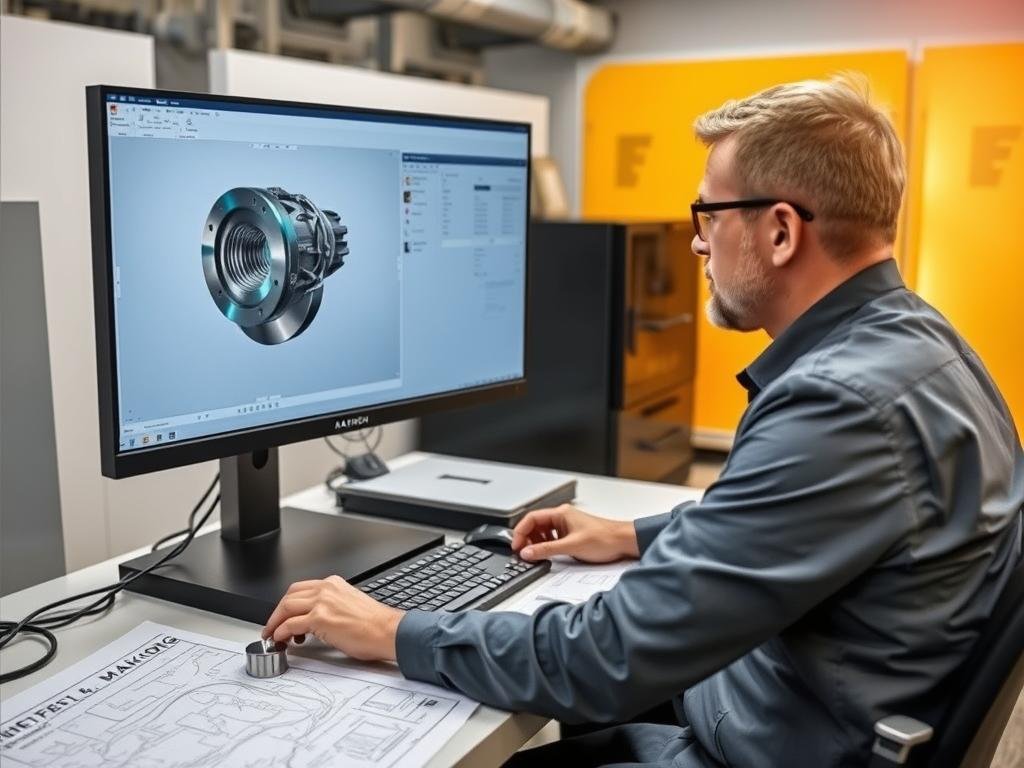 MAIKONG engineer reviewing a CAD model for billet machining