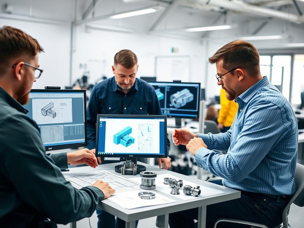 MAIKONG engineering team reviewing billet machining project