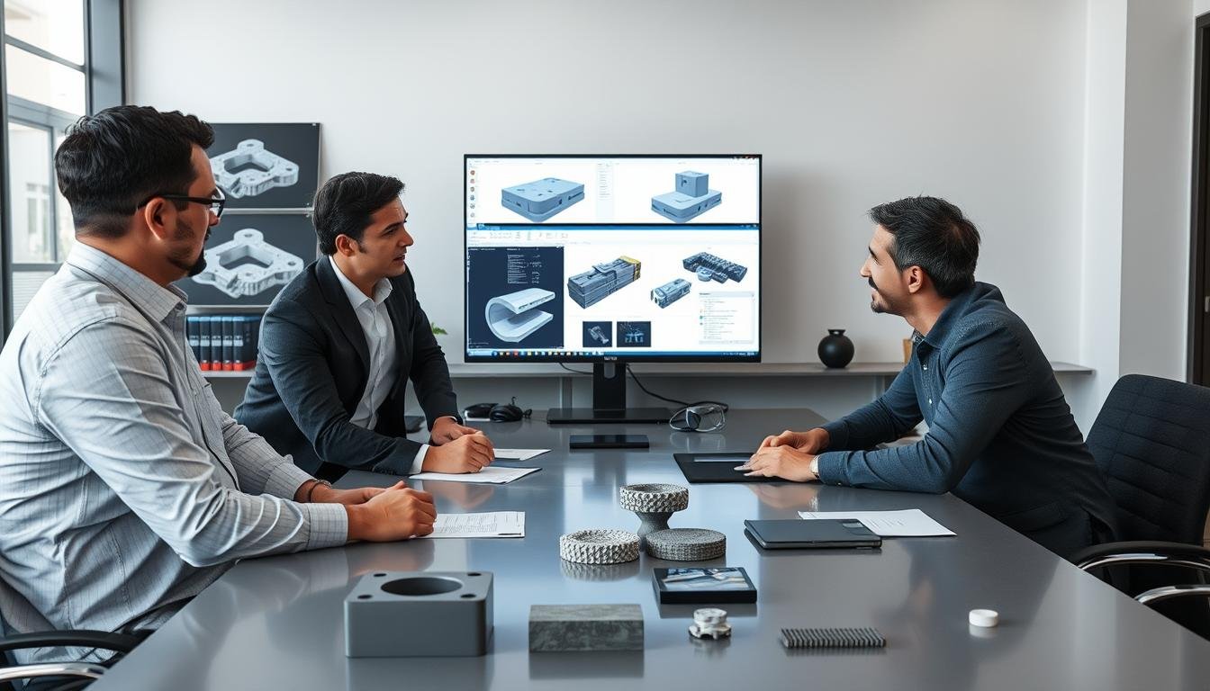 MAIKONG engineers collaborating on custom aluminum forging design