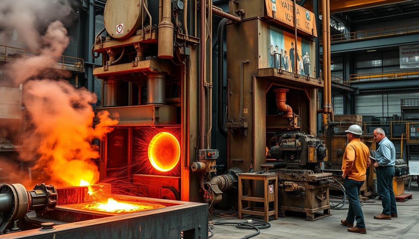 MAIKONG hot forging process showing heated forged metal being shaped