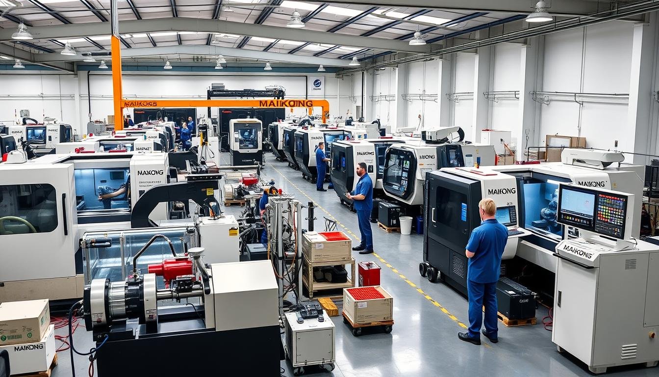 MAIKONG manufacturing facility showing CNC machines and forging equipment