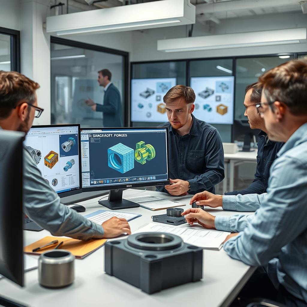 MAIKONG technical team analyzing aluminum forging designs