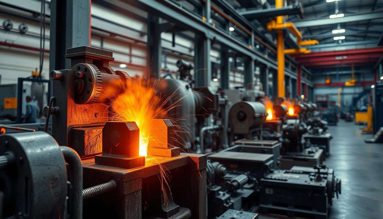 MAIKONG's Well-Defined Forging Procedure in action showing metal being shaped under controlled pressure