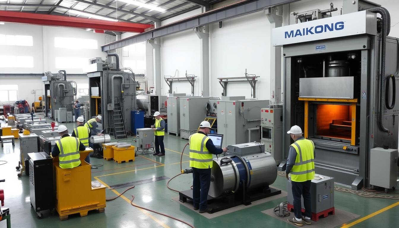 MAIKONG's advanced aluminum forging facility with hydraulic presses and heat treatment furnaces