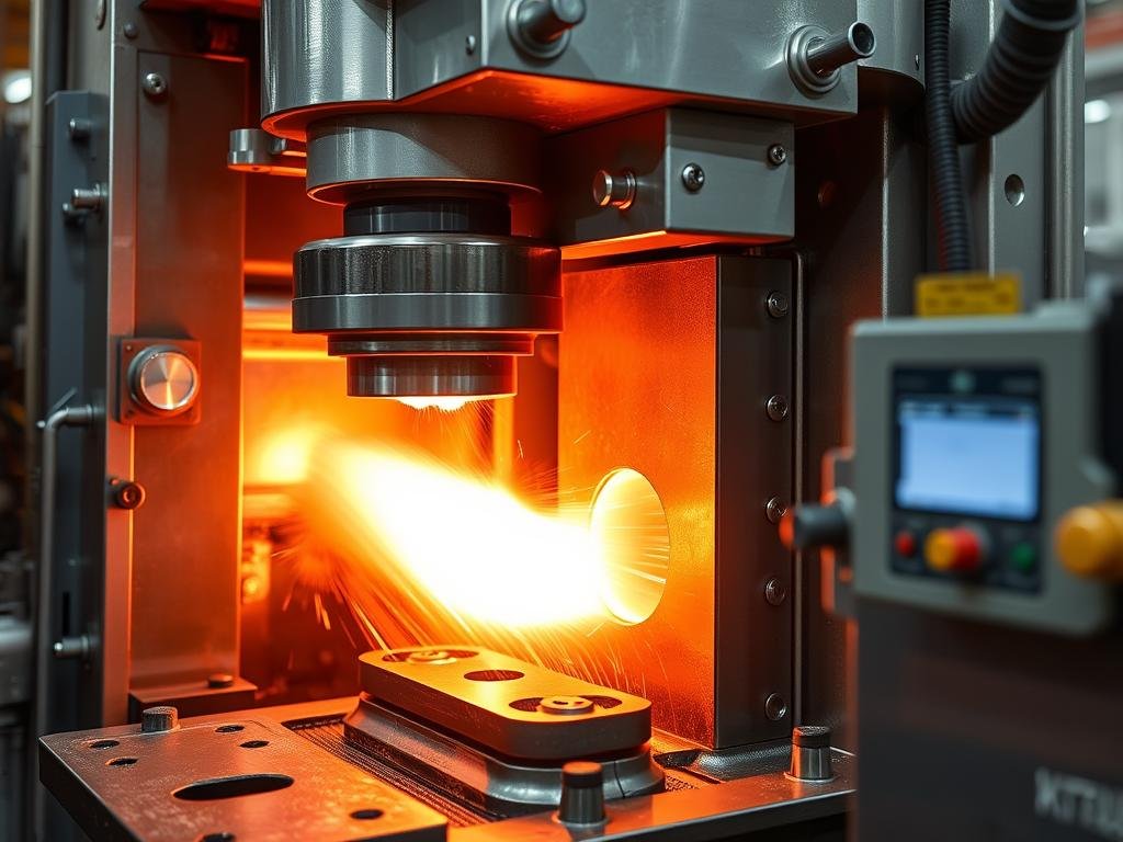 MAIKONG's advanced aluminum forging press in operation at the Shenzhen manufacturing facility