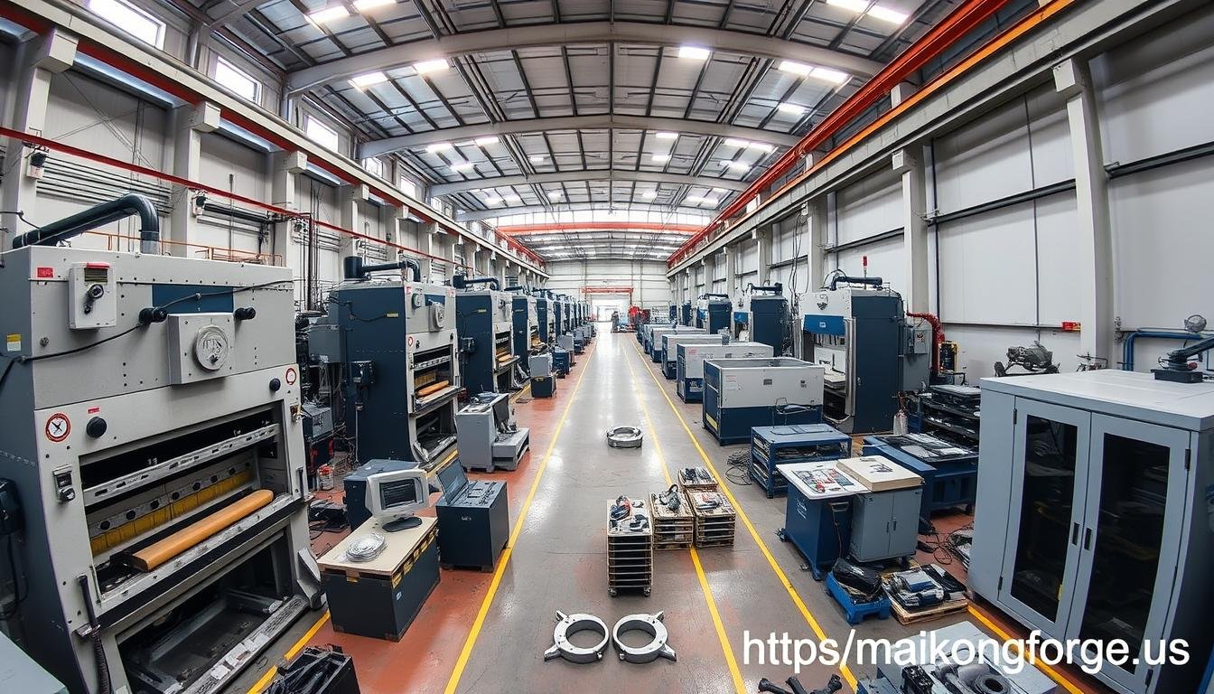 MAIKONG's aluminum forging facility showing production floor with forging equipment