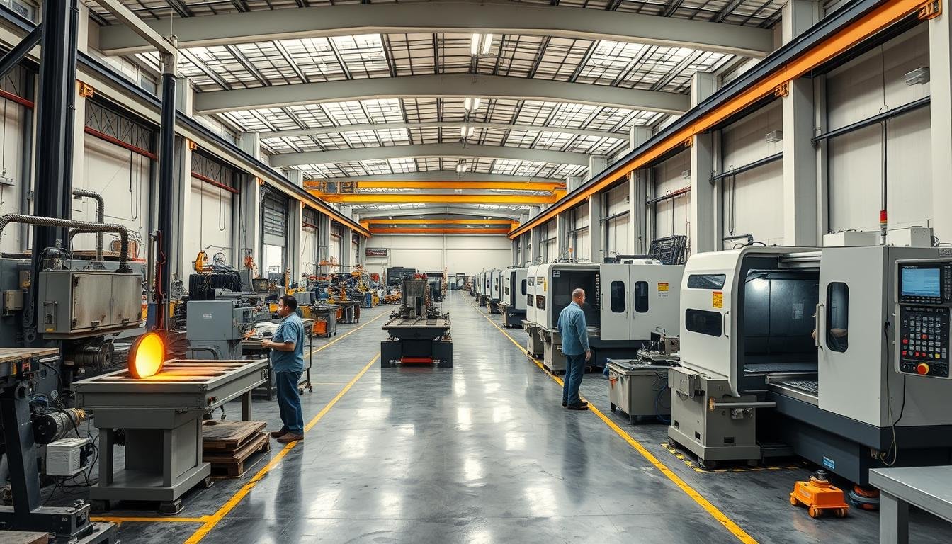 MAIKONG's manufacturing facility showing multiple forging and CNC machining stations