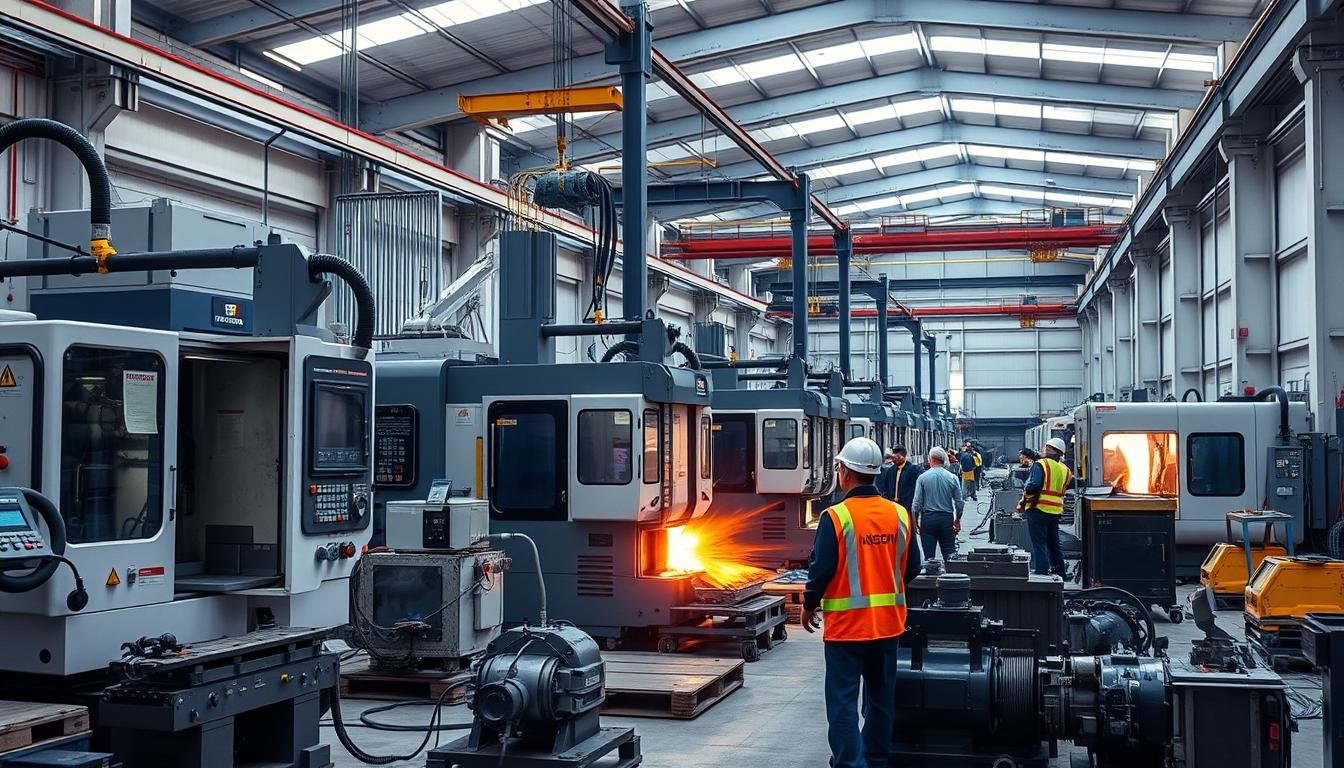 MAIKONG's metal forge manufacturing facility with multiple CNC machines and forging equipment