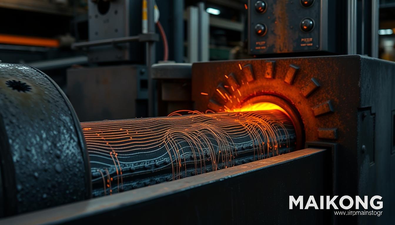 Metal forge process showing compression of heated metal