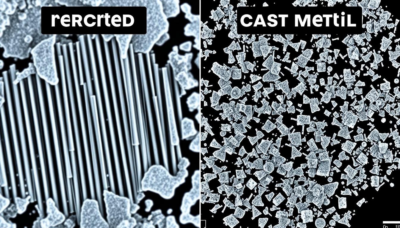 Metal grain structure comparison between forged and cast metals showing the enhanced grain flow in forged components