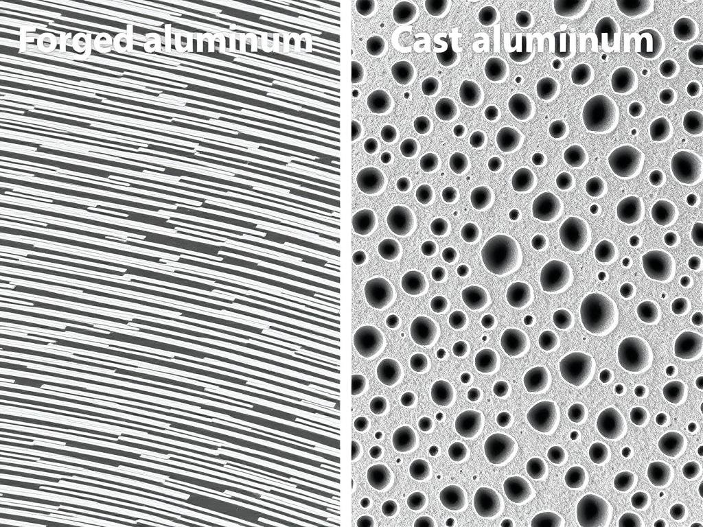 Microscopic comparison of aluminum forging grain structure versus cast aluminum Microscopic comparison of aluminum forging grain structure versus cast aluminum