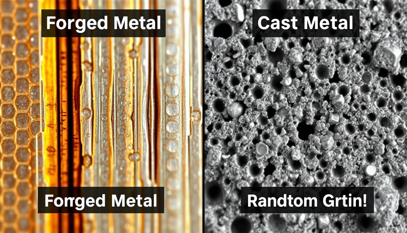 Microscopic comparison of grain structure in forged vs. cast metal