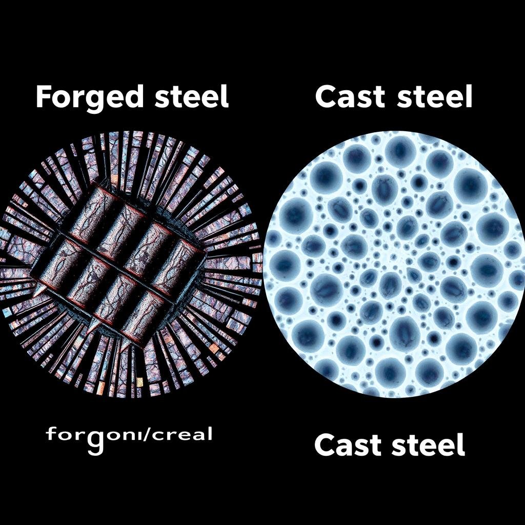 Microscopic view of steel forging grain structure compared to cast steel