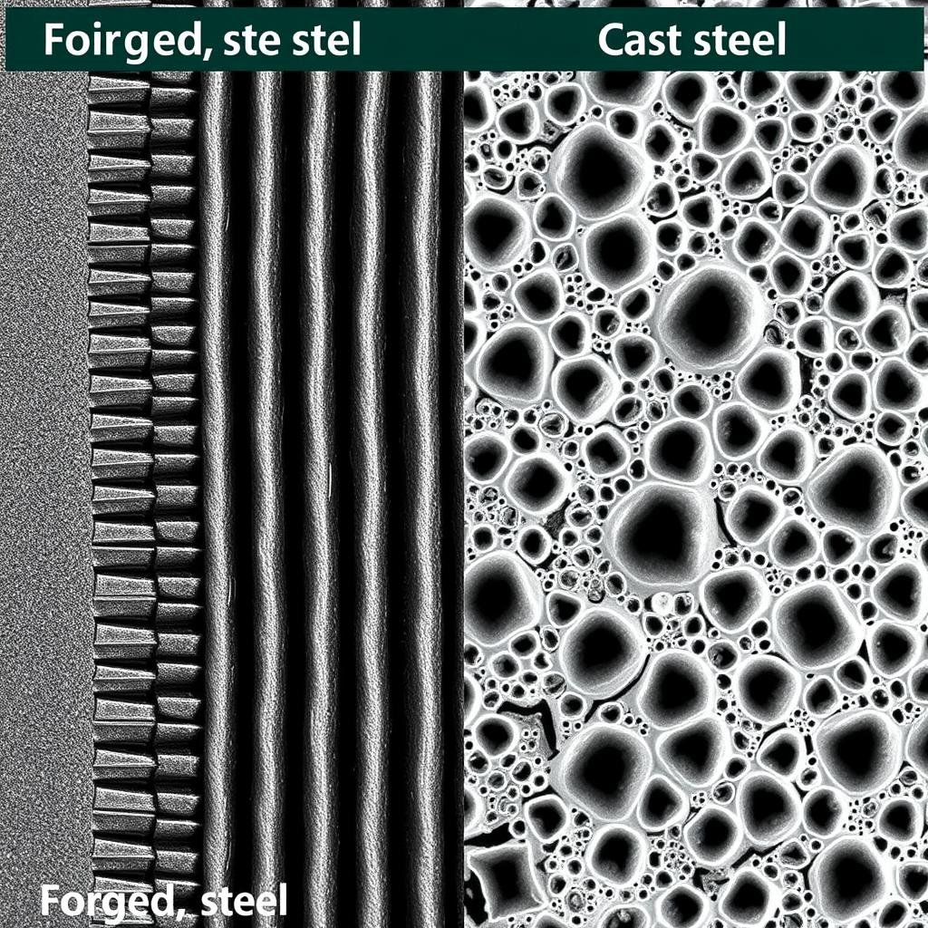 Microscopic view of steel grain structure in forged vs cast steel