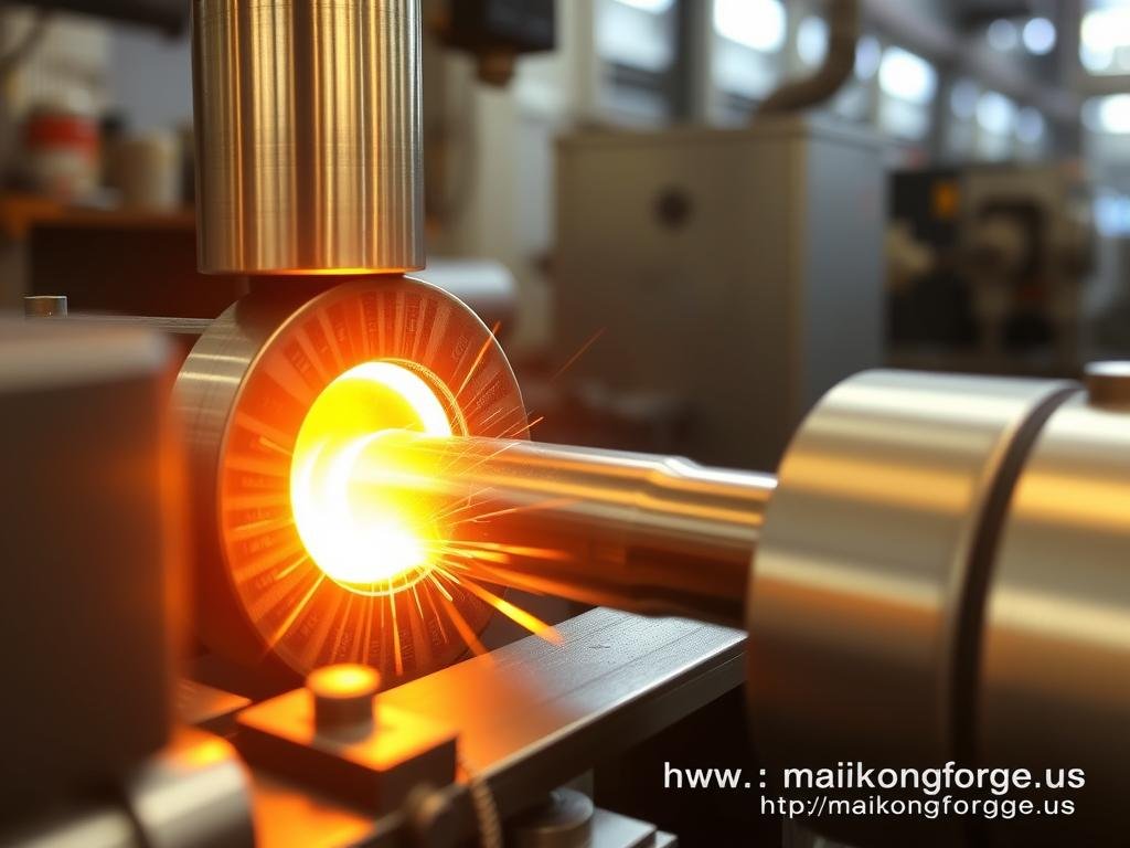 Modern brass extrusion process showing molten brass being forced through a die Modern brass extrusion process showing molten brass being forced through a die