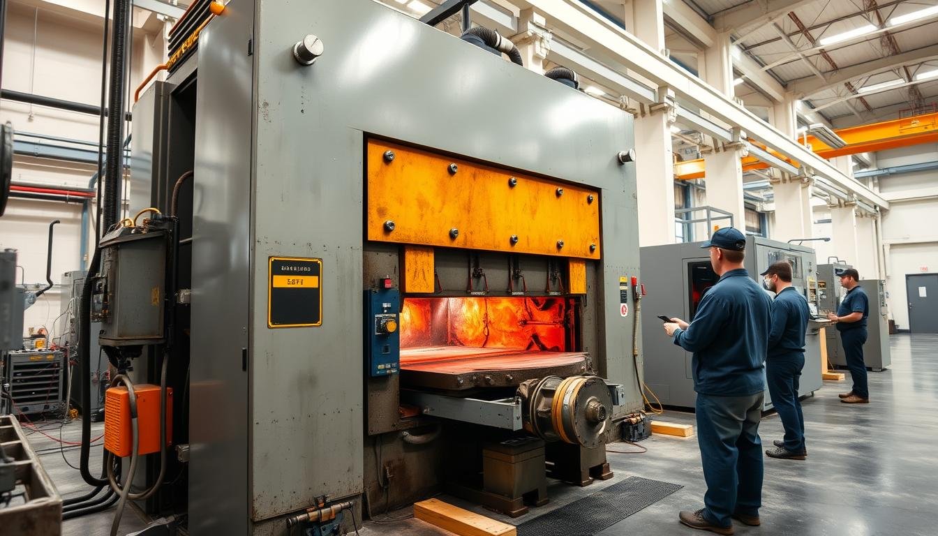 Modern hydraulic forging press in operation
