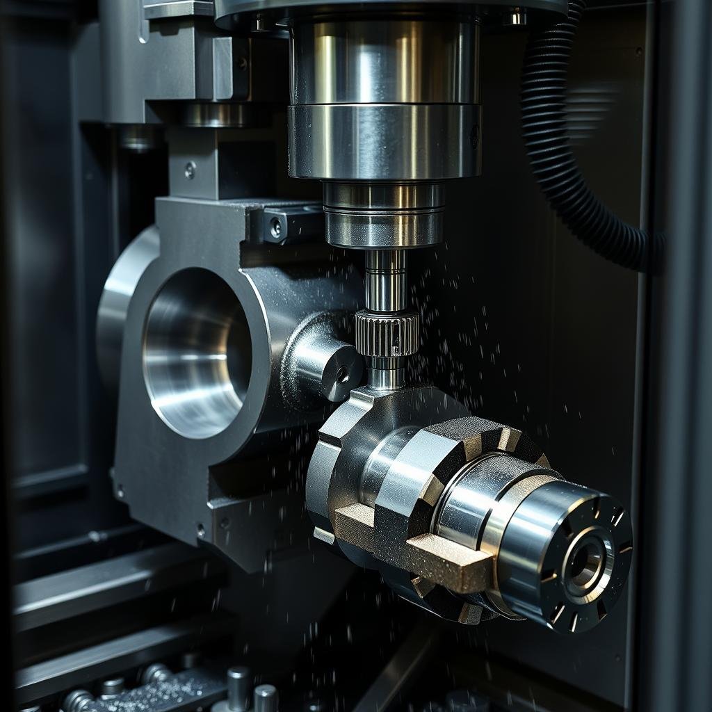 Multi-axis CNC machine performing billet machining