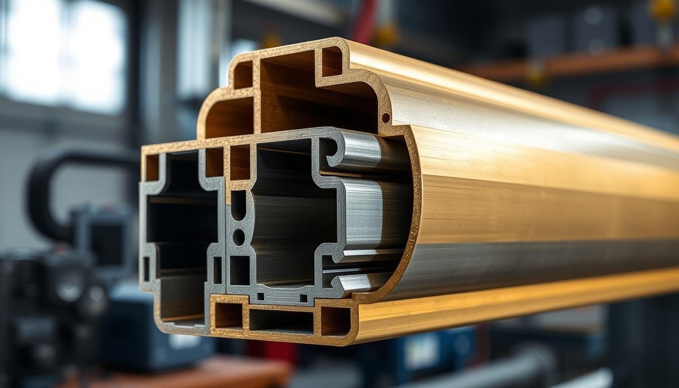 Multi-material brass extrusion showing composite structure with different materials in a single component - https://maikongforge.us Multi-material brass extrusion showing composite structure with different materials in a single component - https://maikongforge.us