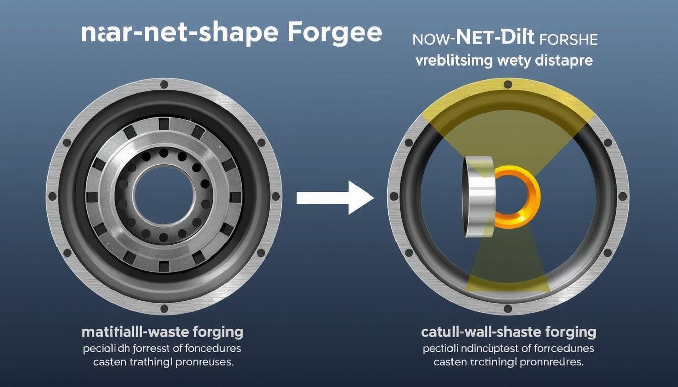 Near-net-shape forging process showing minimal material waste