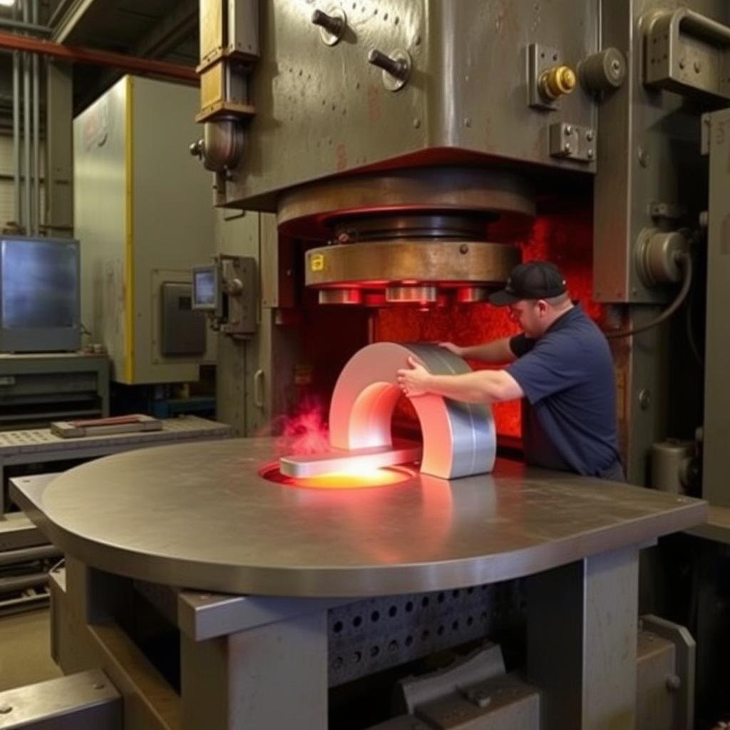 Open die aluminum forging operation at MAIKONG manufacturing facility