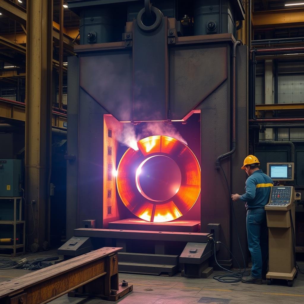 Open die forging process with flat dies and metal workpiece