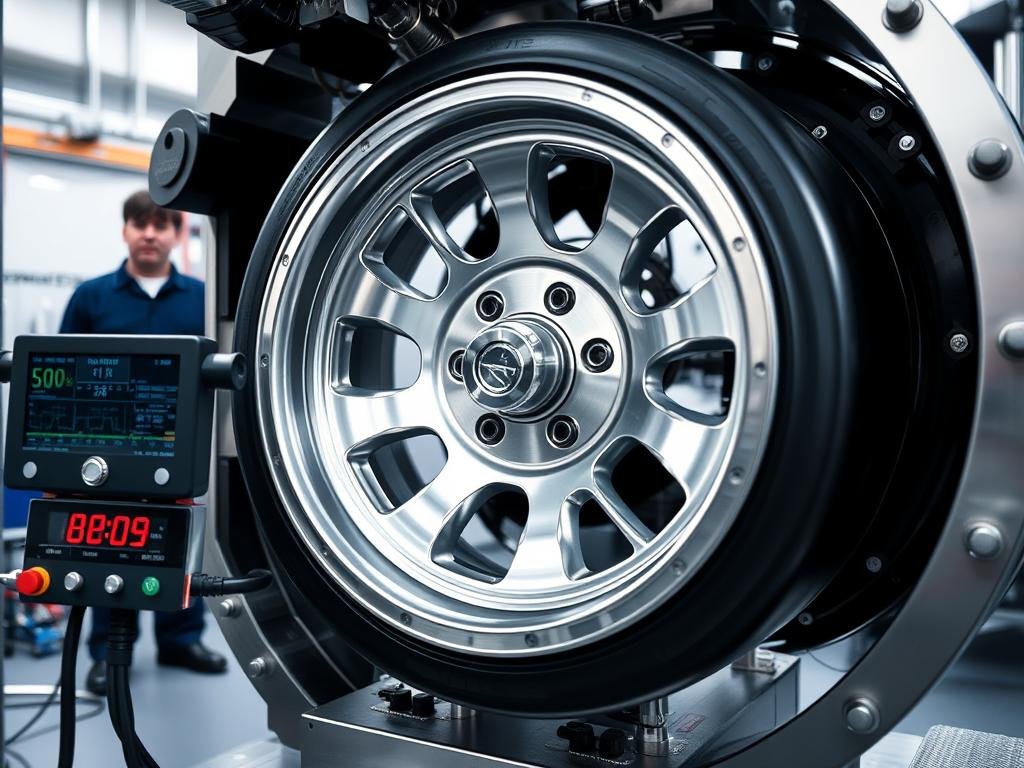 Performance testing of machined forged aluminum center wheel showing stress resistance Performance testing of machined forged aluminum center wheel showing stress resistance