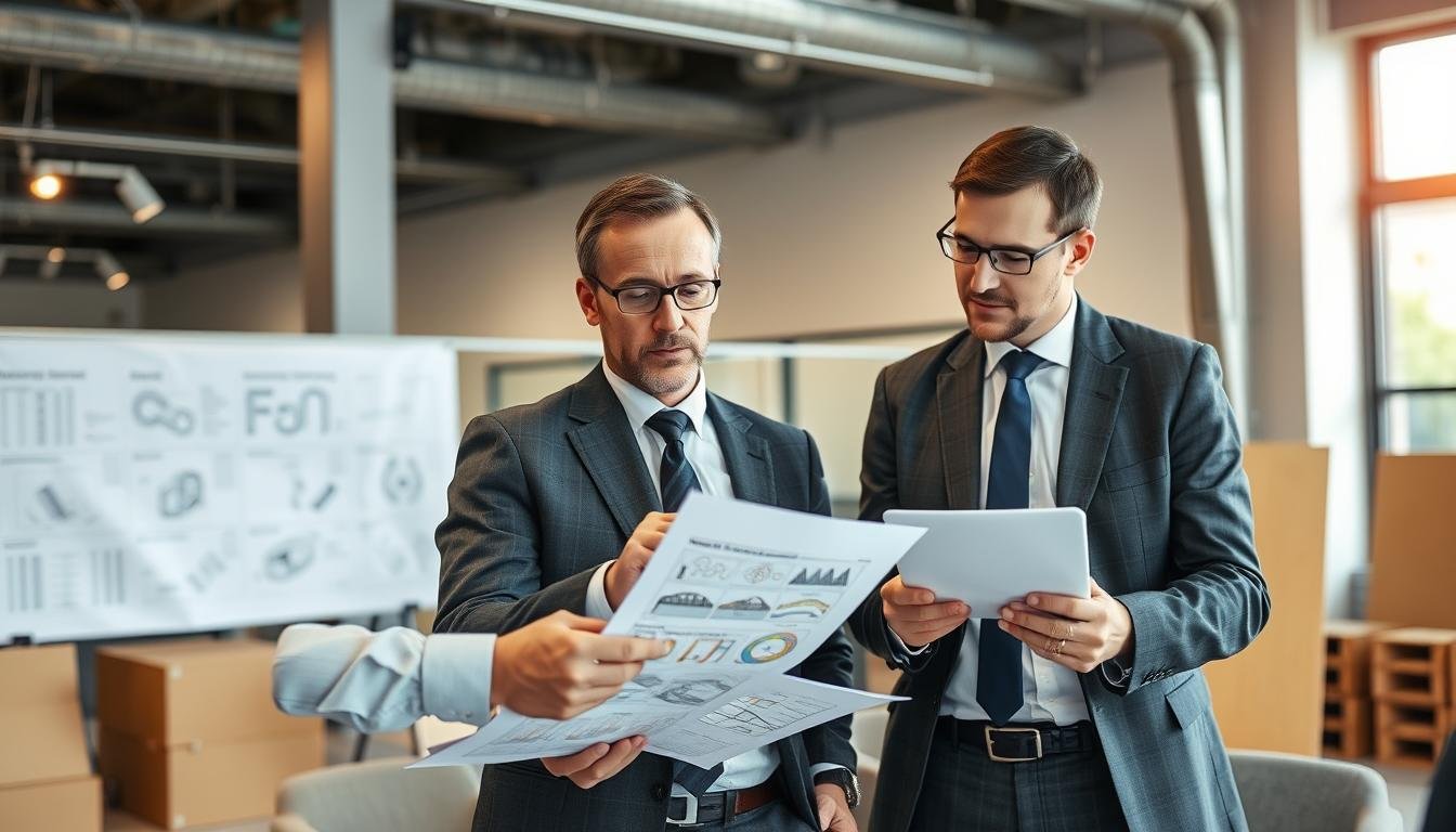 Procurement professional reviewing steel forging specifications with supplier