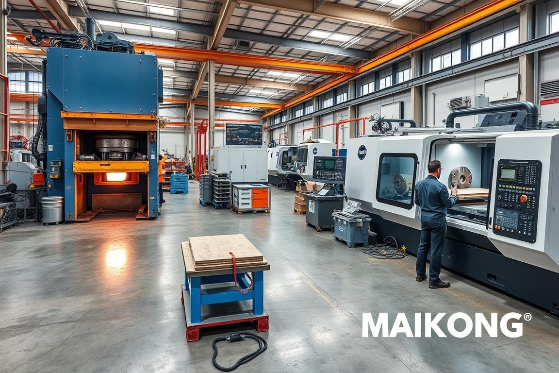 Production line showing cost efficiency factors in aluminum hand forged vs machined manufacturing processes Production line showing cost efficiency factors in aluminum hand forged vs machined manufacturing processes