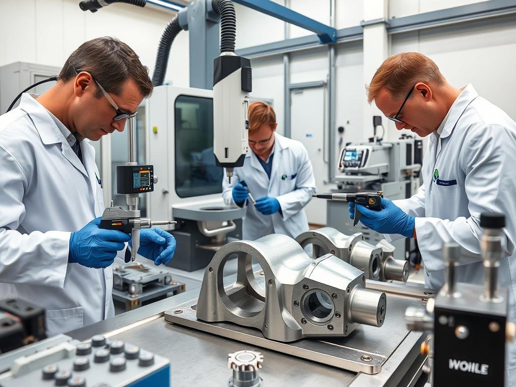 Quality control inspection of aluminum forgings at MAIKONG Quality Aluminum Forge LLC