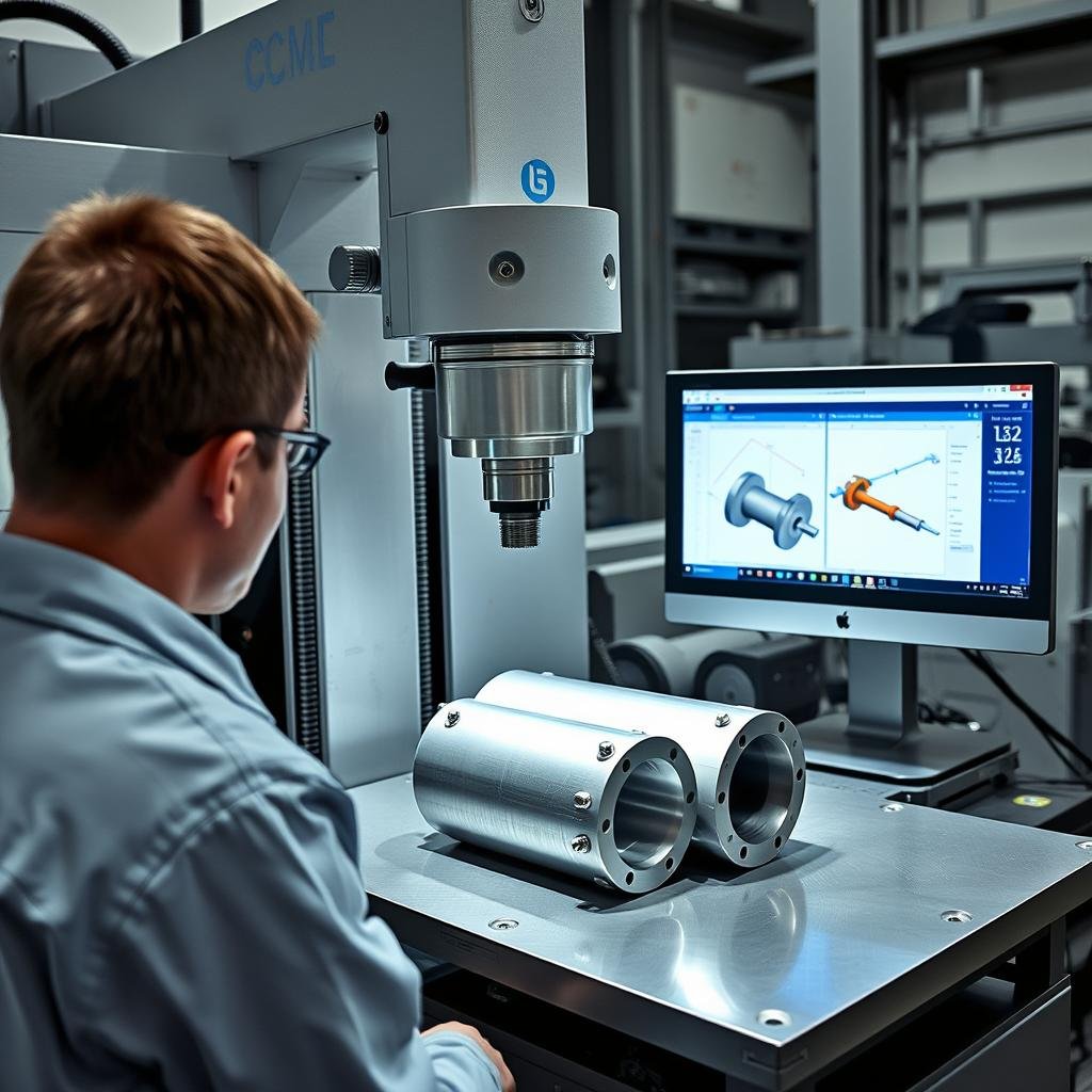 Quality control inspection of aluminum forgings with measuring equipment Quality control inspection of aluminum forgings with measuring equipment