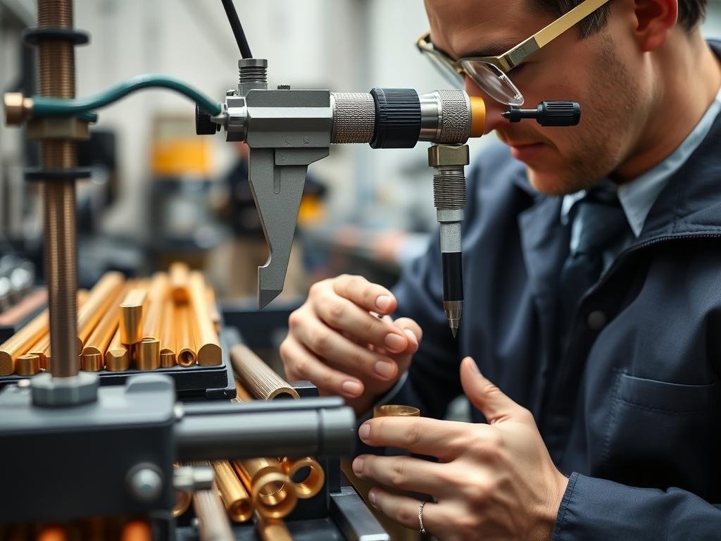 Quality control inspection of brass extrusion components at MAIKONG