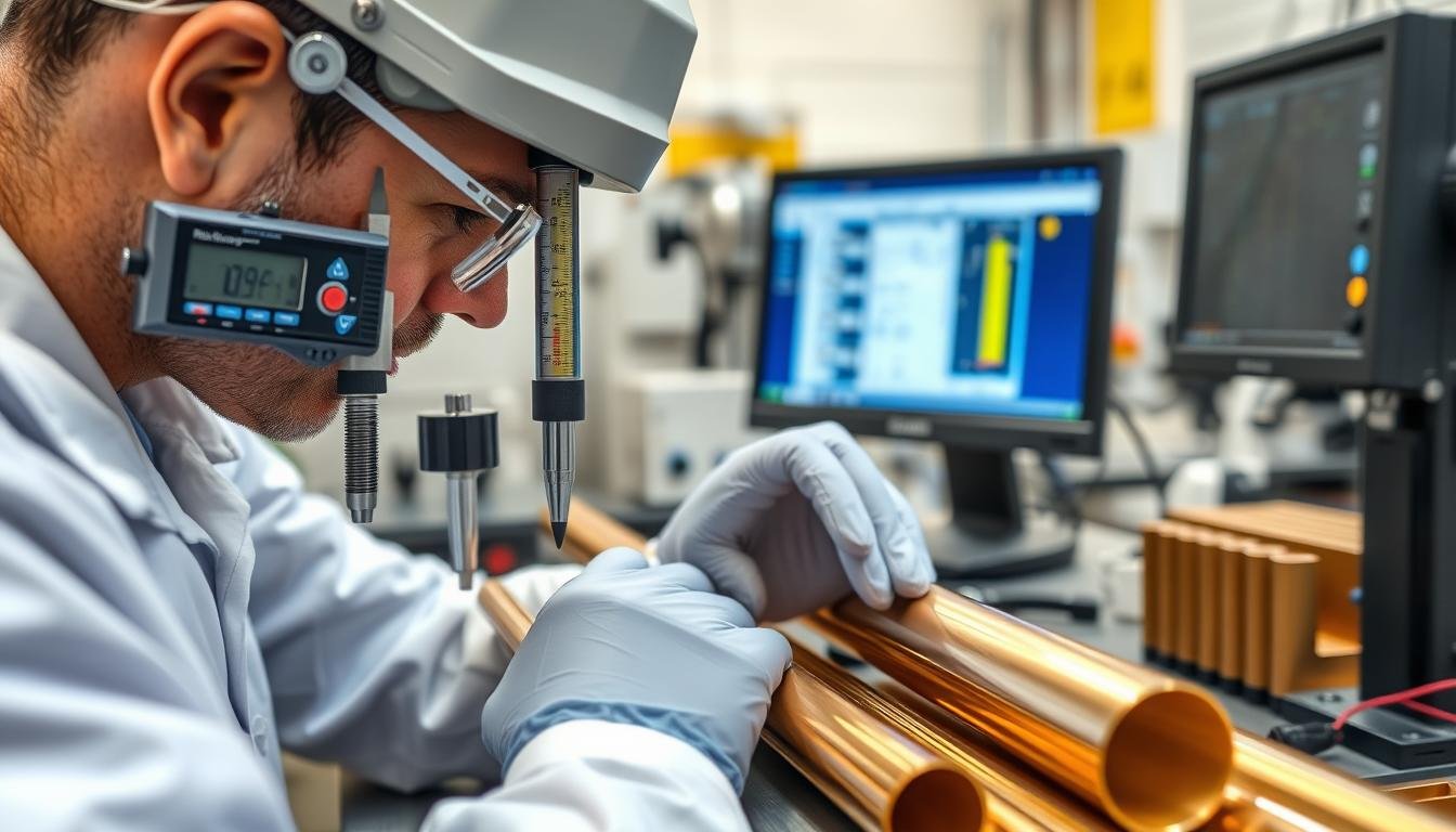 Quality control inspection of extruded brass components at MAIKONG Quality control inspection of extruded brass components at MAIKONG