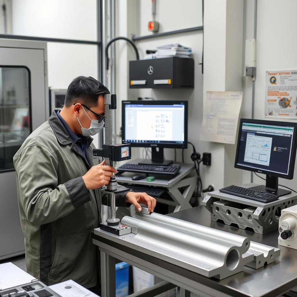 Quality control inspection of finished aluminum components Quality control inspection of finished aluminum components